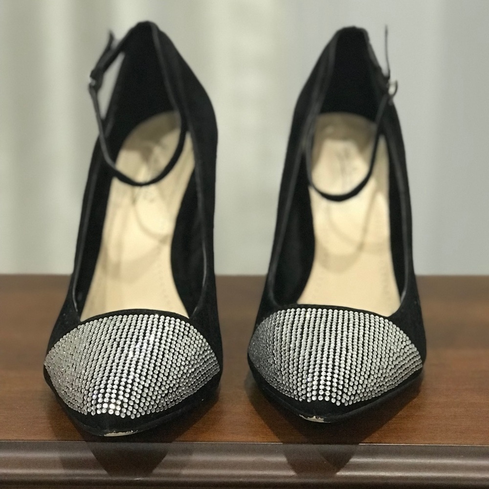Anne Michelle black seude rhinestone shoe - Picture 6 of 9